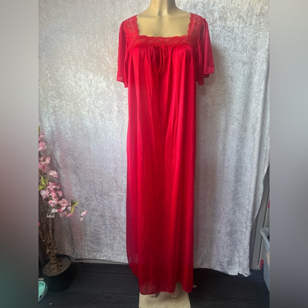 Red Lace-Trim Long Nightgown - Women's Intimates